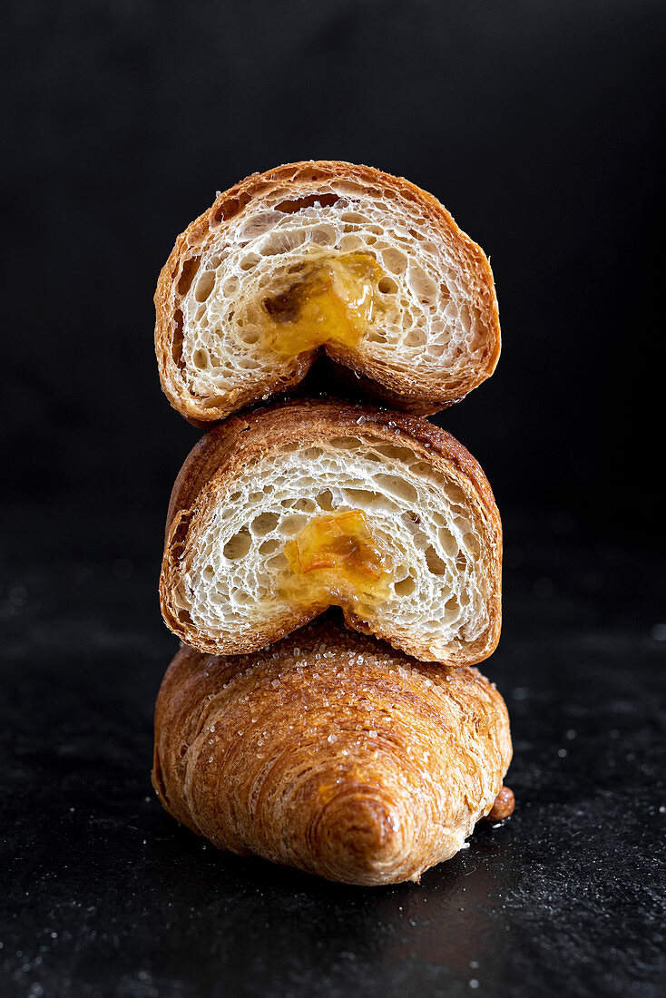 Sliced Brioche Croissants filled with Jam