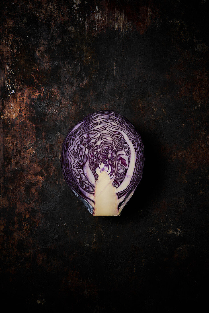 Lilac cabbage cut in half