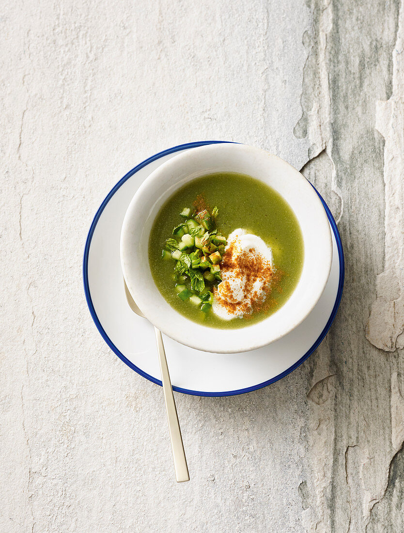 Cold cucumber soup with soy cream