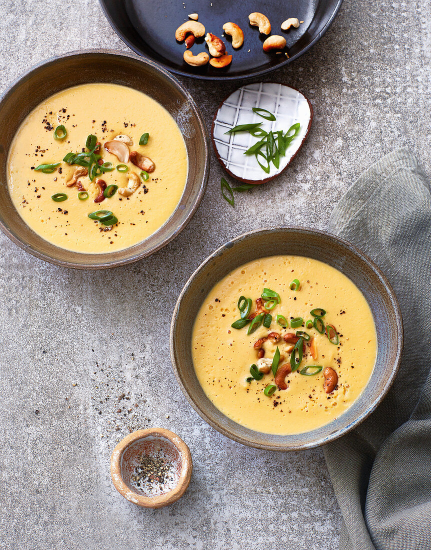 Chickpea soup with cashew nuts and almond puree