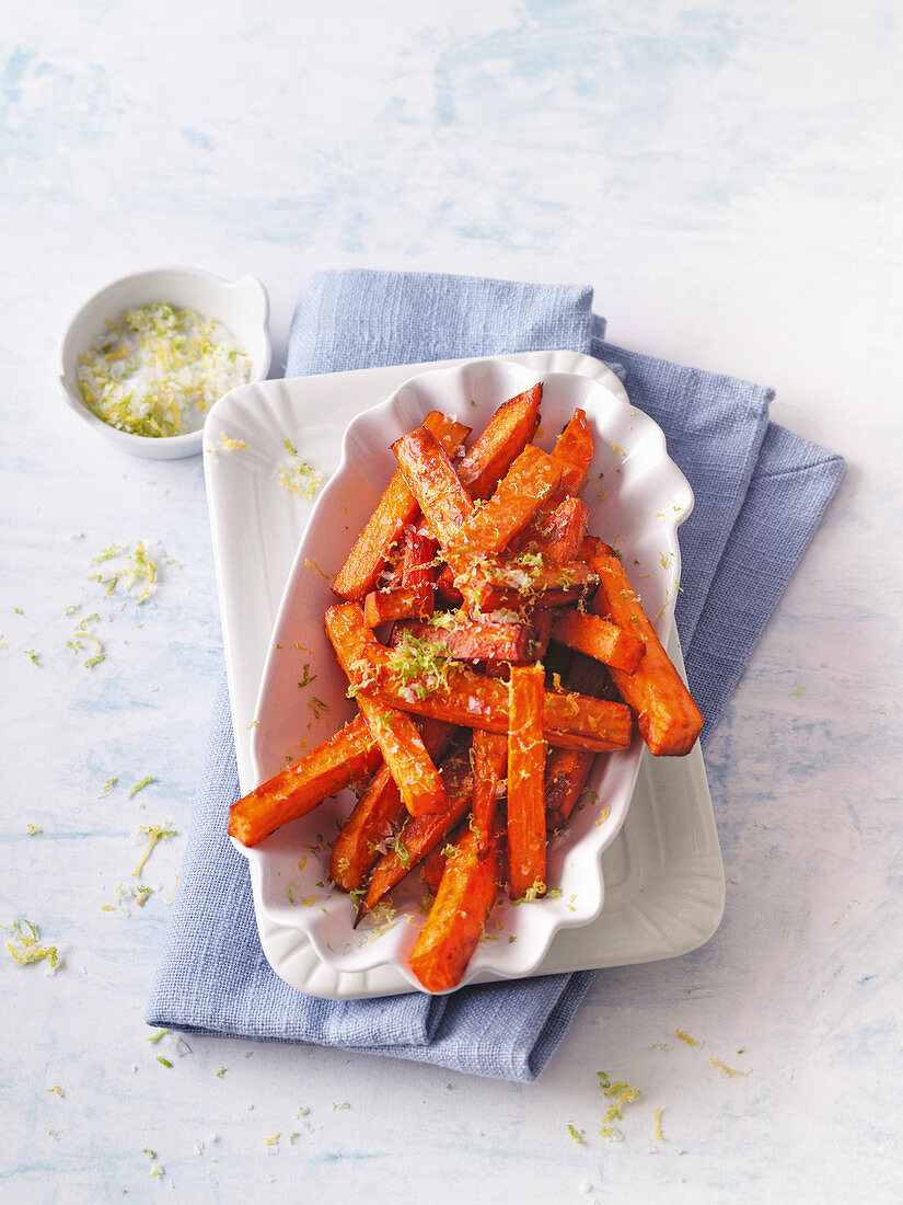 Vegan sweet potato fries with citrus salt