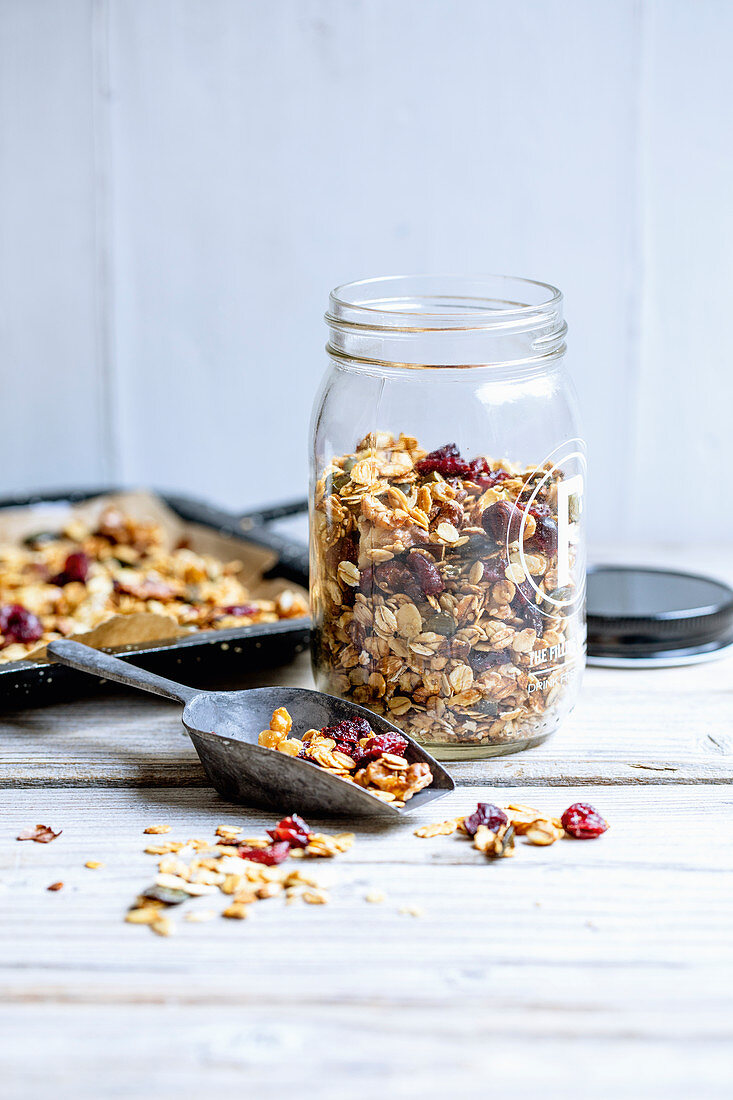 Homemade granola with dried sour cherries