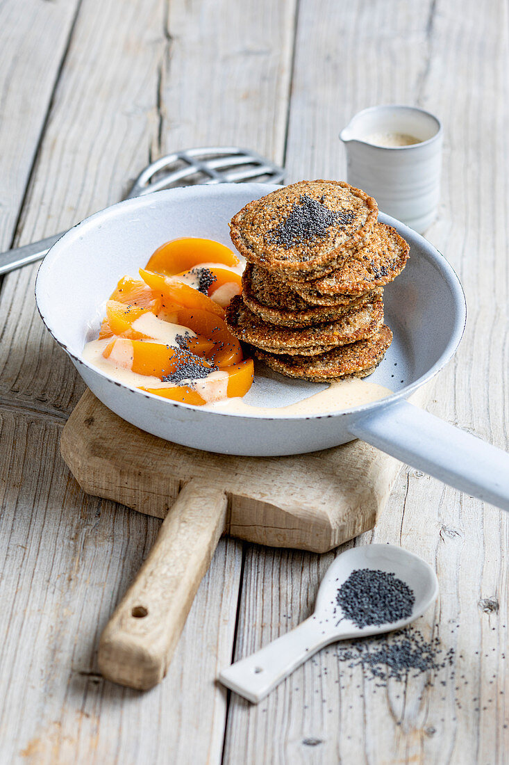 Poppy seed pancakes with apricots