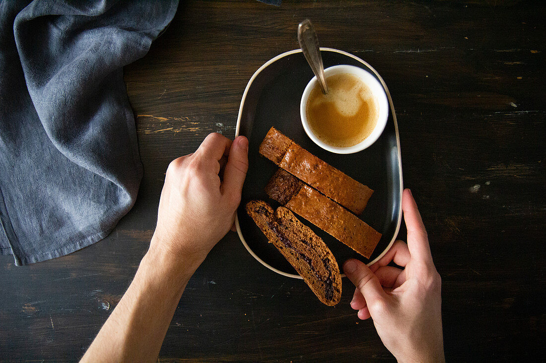 Biscotti with jam filling served with coffee