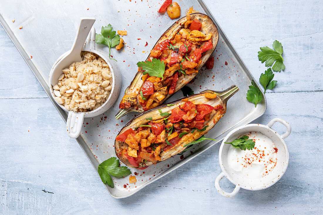 Stuffed aubergines with couscous