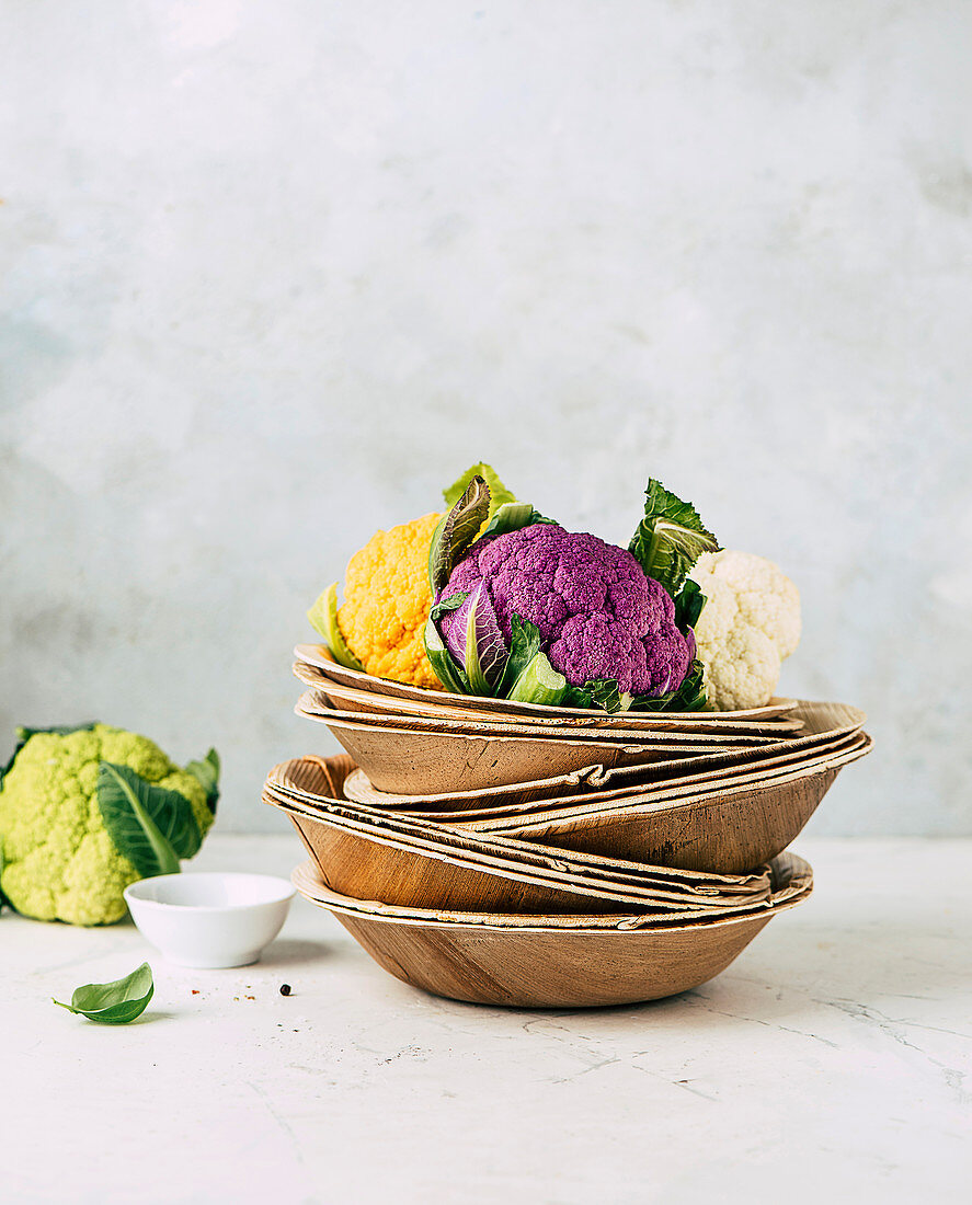 Purple, orange, white and green cauliflower