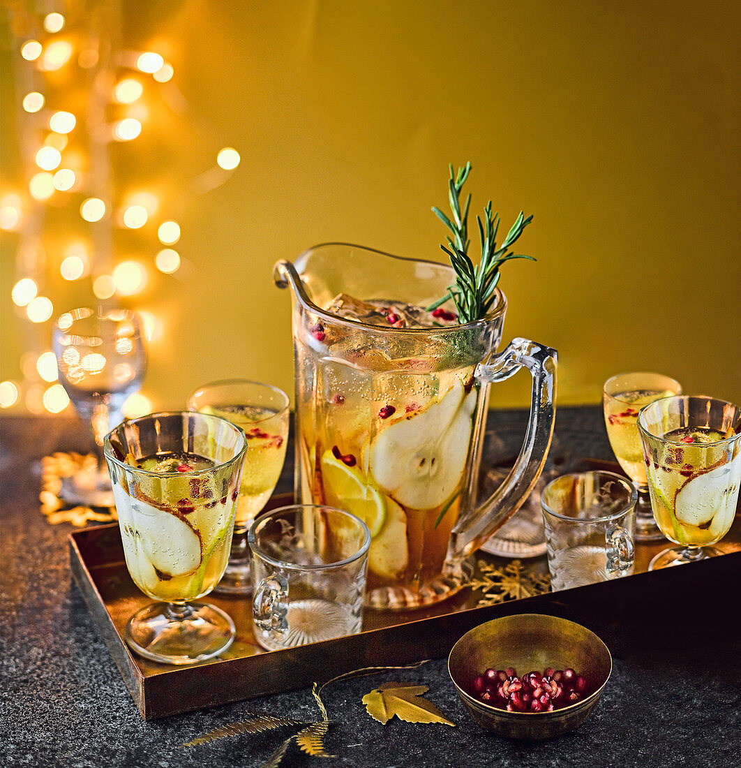 Christmas Punch with pears and pomegranate