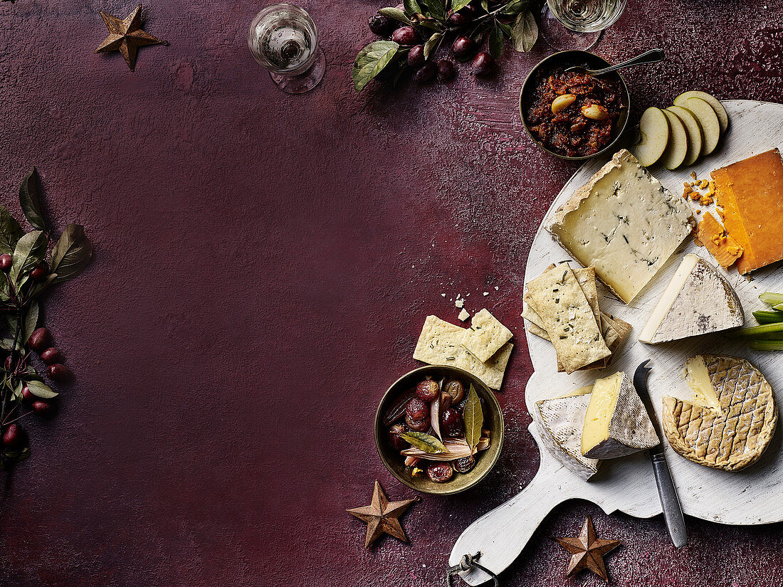 British cheeseboard with relish and chilli bacon jam