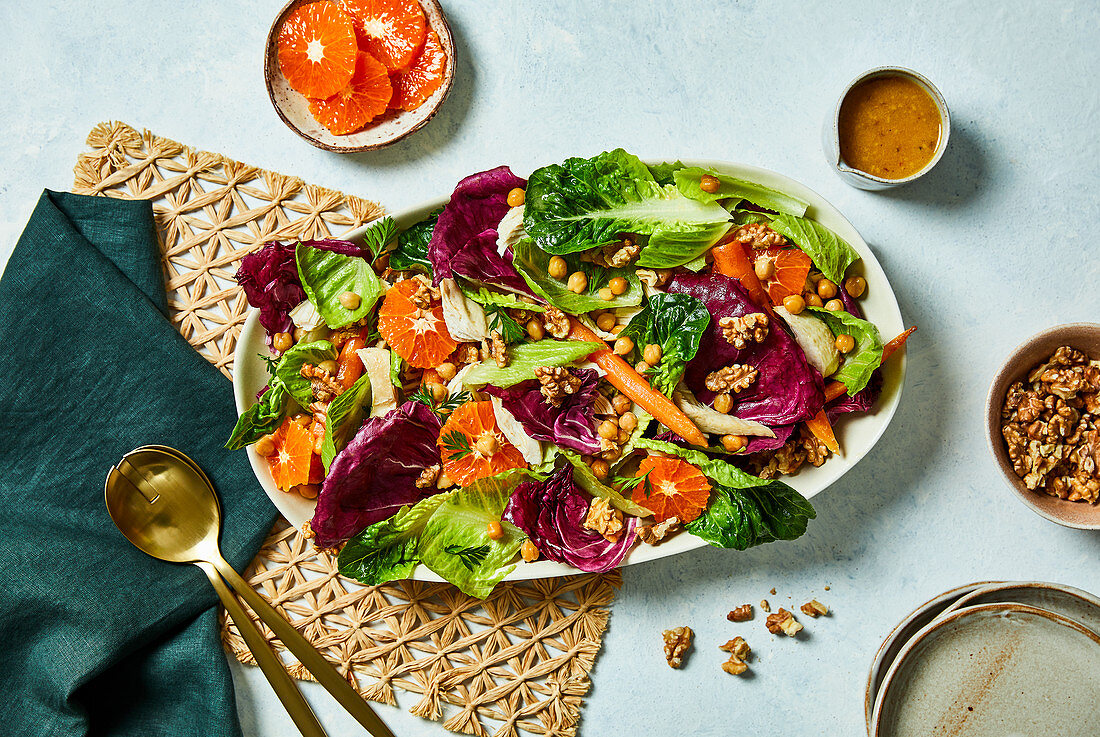 Roast carrot and mandarin chicken salad