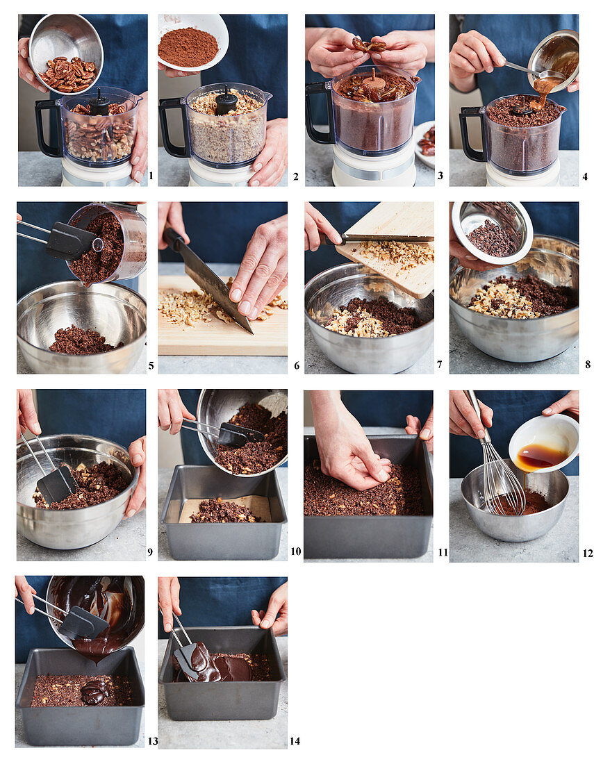 Preparing Pecan Walnut brownies with Cocoa Glaze