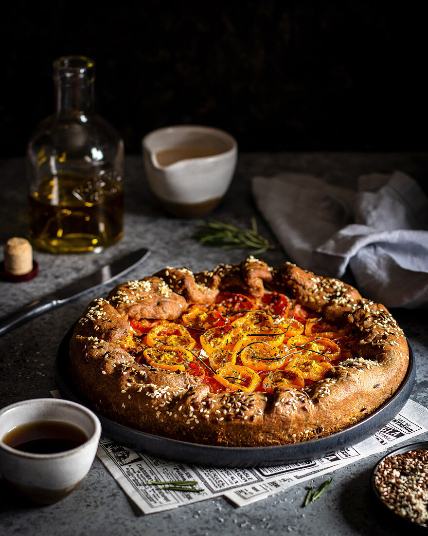 Tomato galette with olive oil