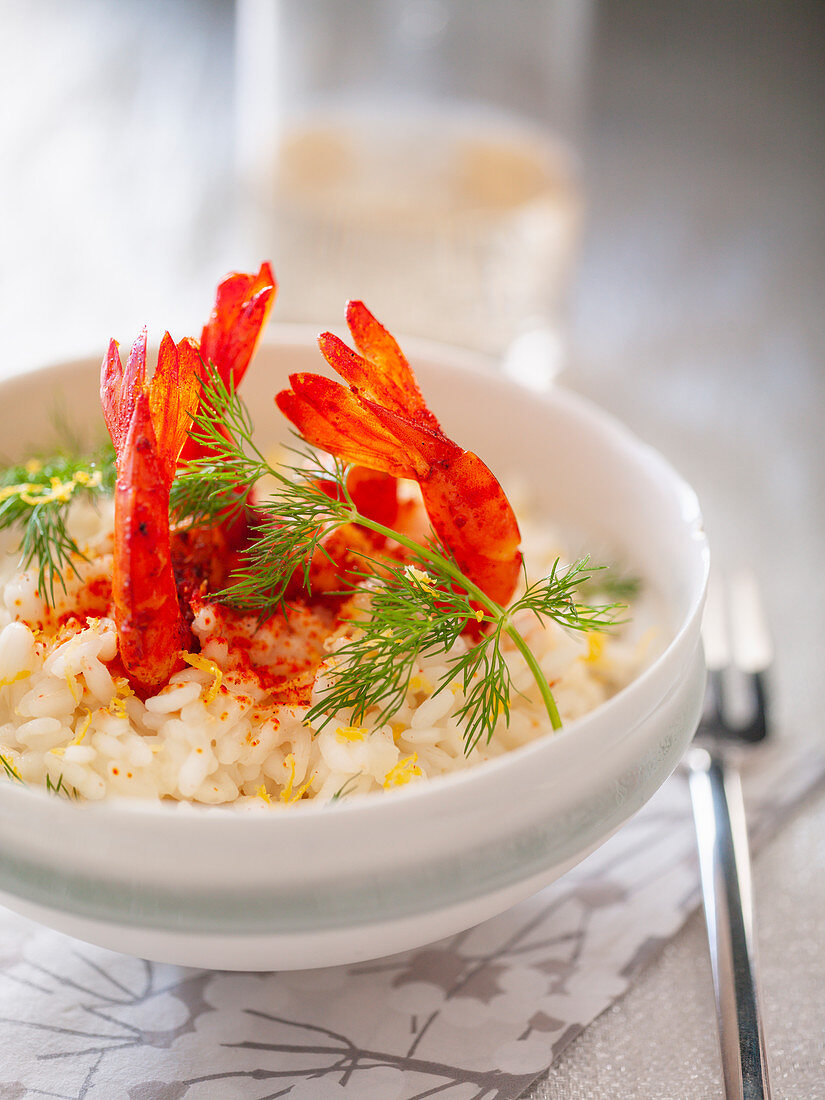 Risotto mit Garnelen und Dill