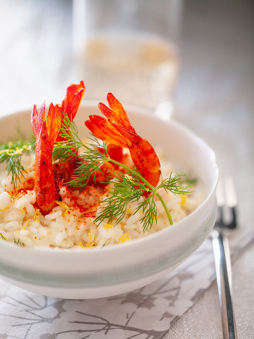 Risotto with prawns and dill