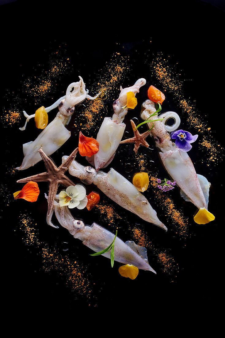 Cuttlefish with edible flowers