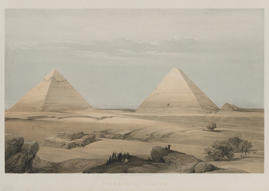 Pyramids of Giza, 19th century illustration
