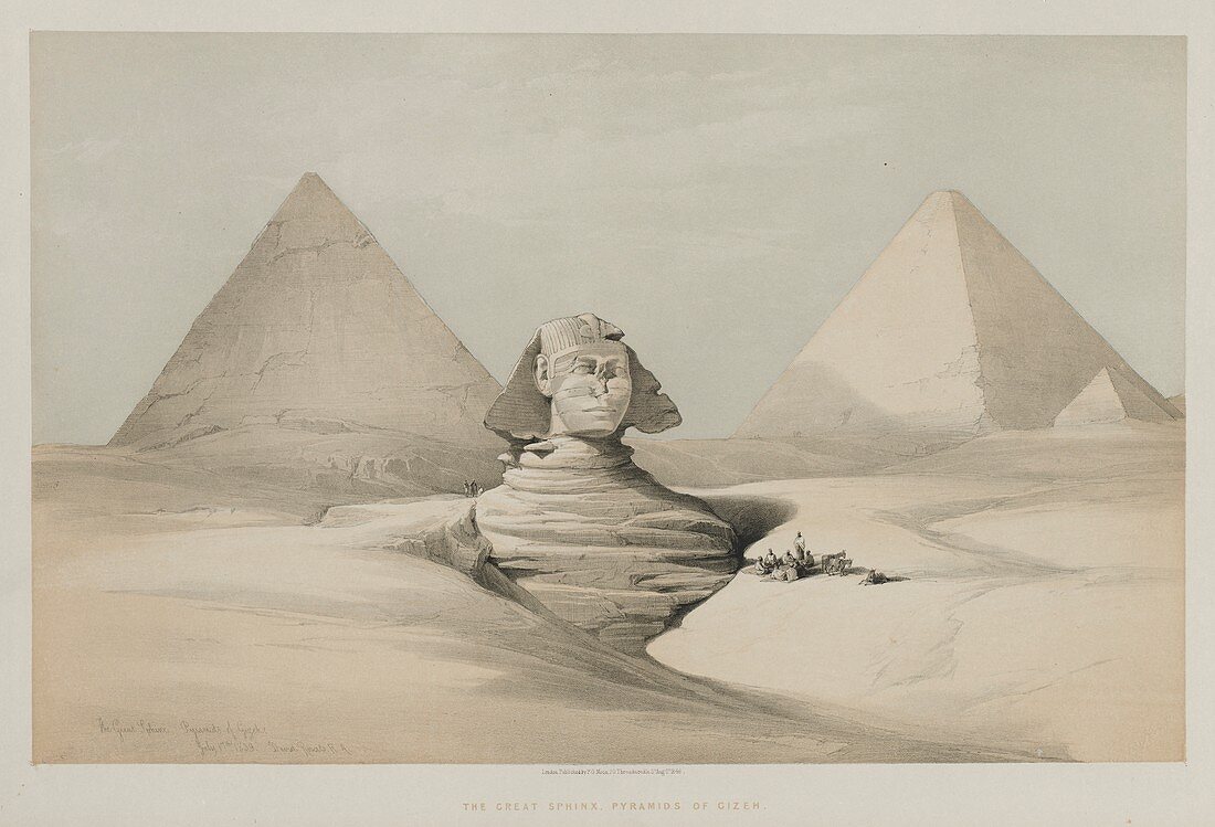 Great Sphinx, Pyramids of Giza, 19th century illustration
