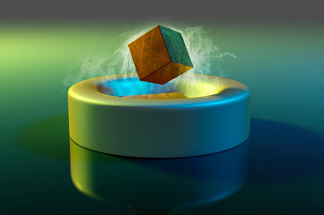 Magnet floating above a superconductor, illustration