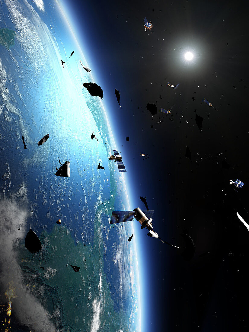 Space junk around Earth, illustration