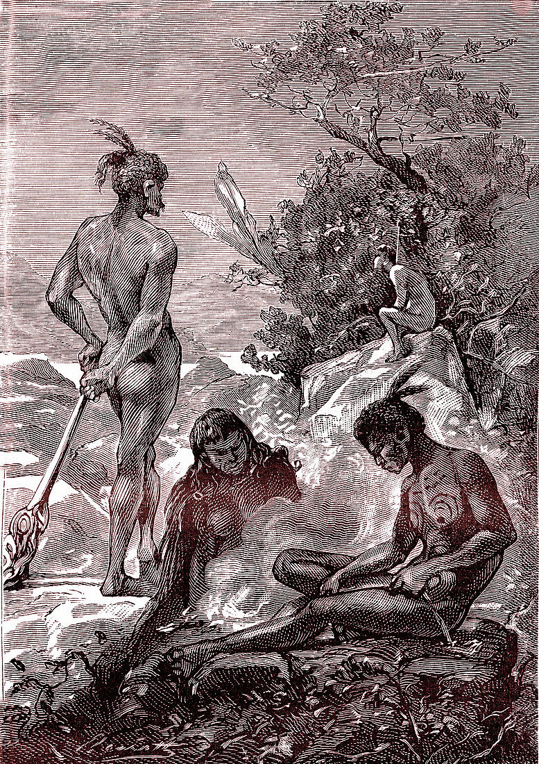 19th Century Maori men, illustration