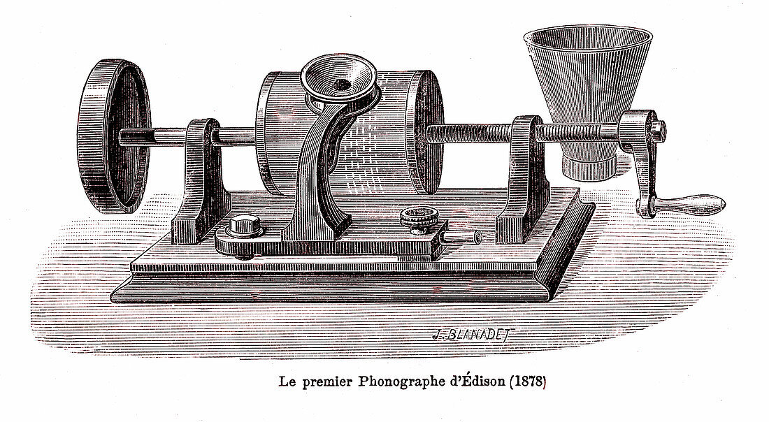19th Century phonograph prototype, illustration
