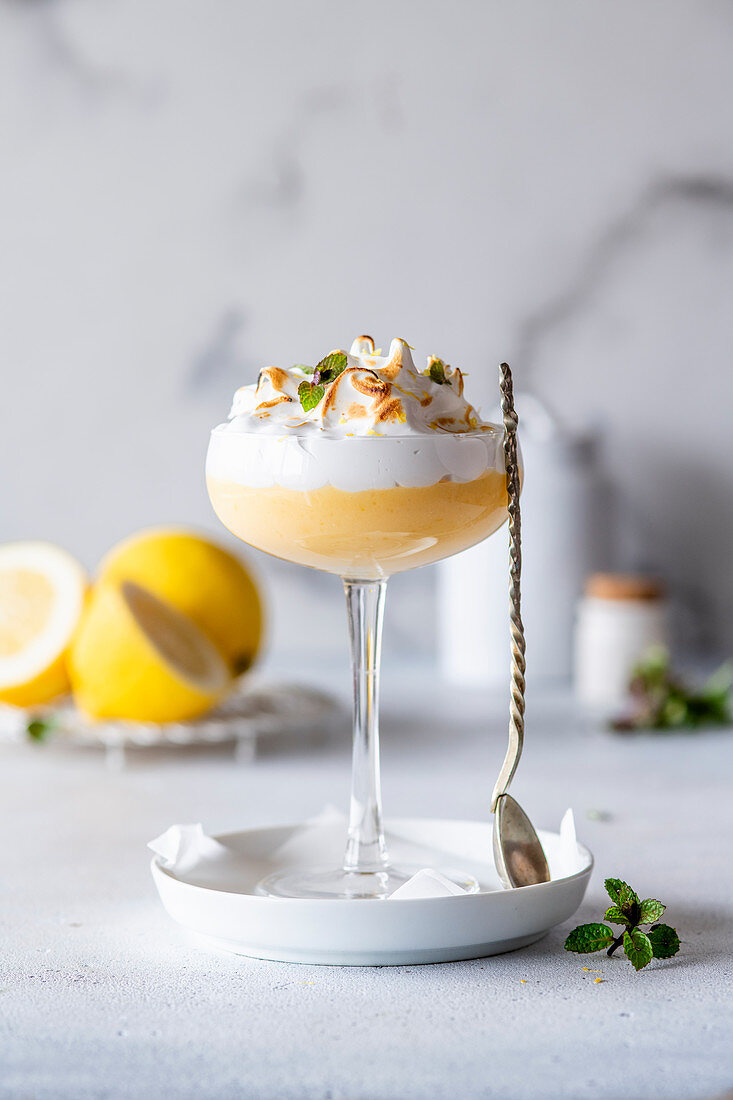 Lemon curd dessert with meringue