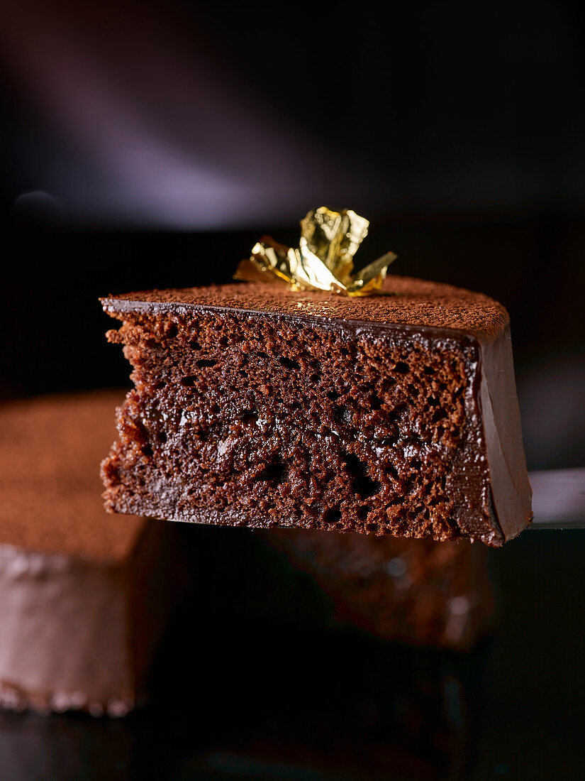 Sacher cake with gold leaf