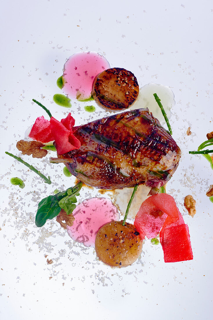 Roasted pigeon with scallops