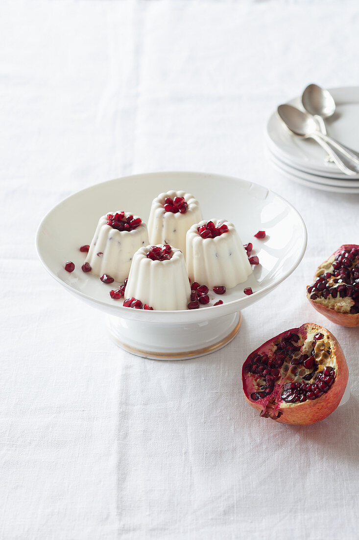 Panna cotta with orange flower water and pomegranate