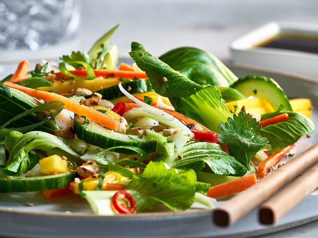 Asian pak choy salad with cucumber and chilli