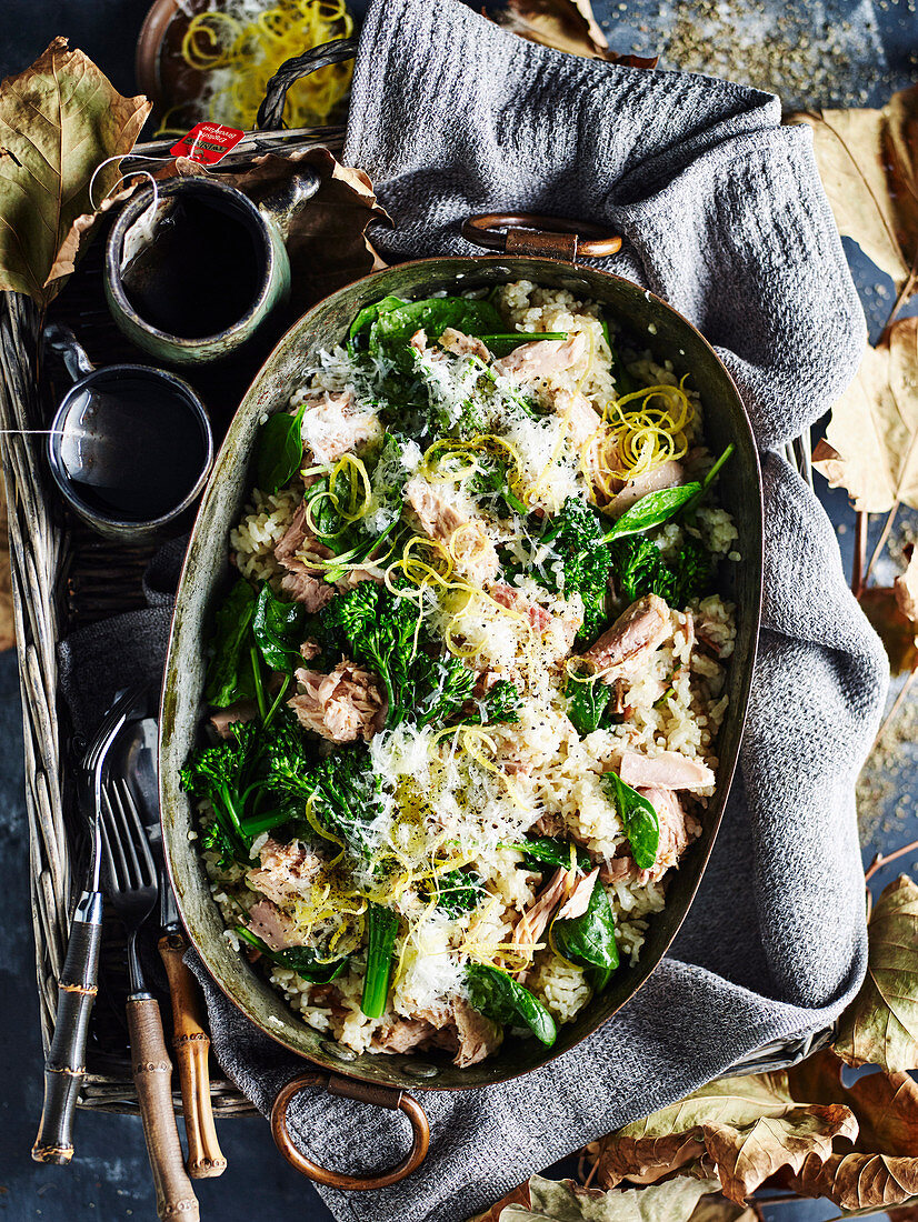 Tuna, spinach and broccolini baked risotto