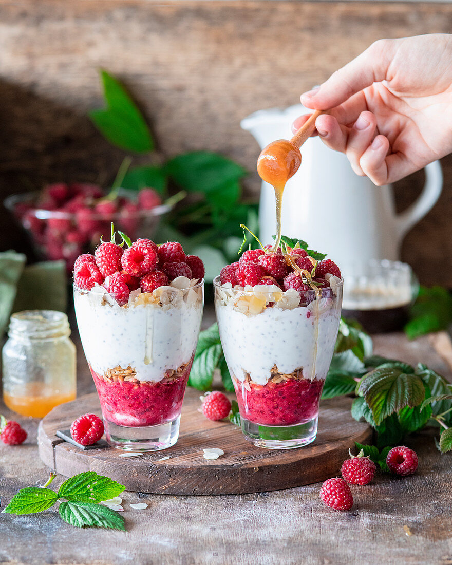 Raspberry chia seed dessert