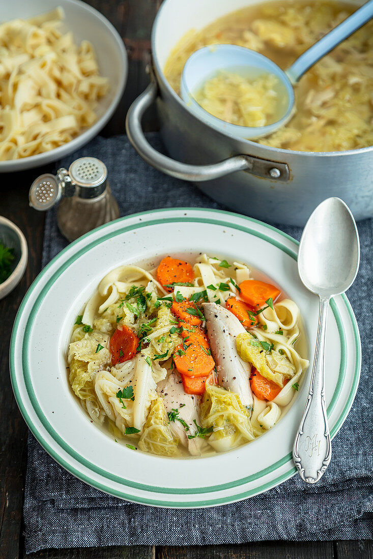 chicken soup with savoy cabbage