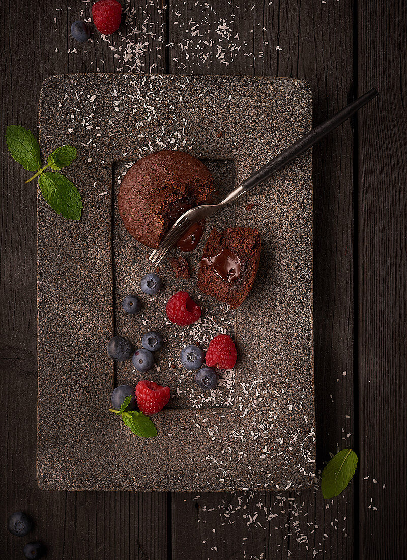 Lava cake with berries