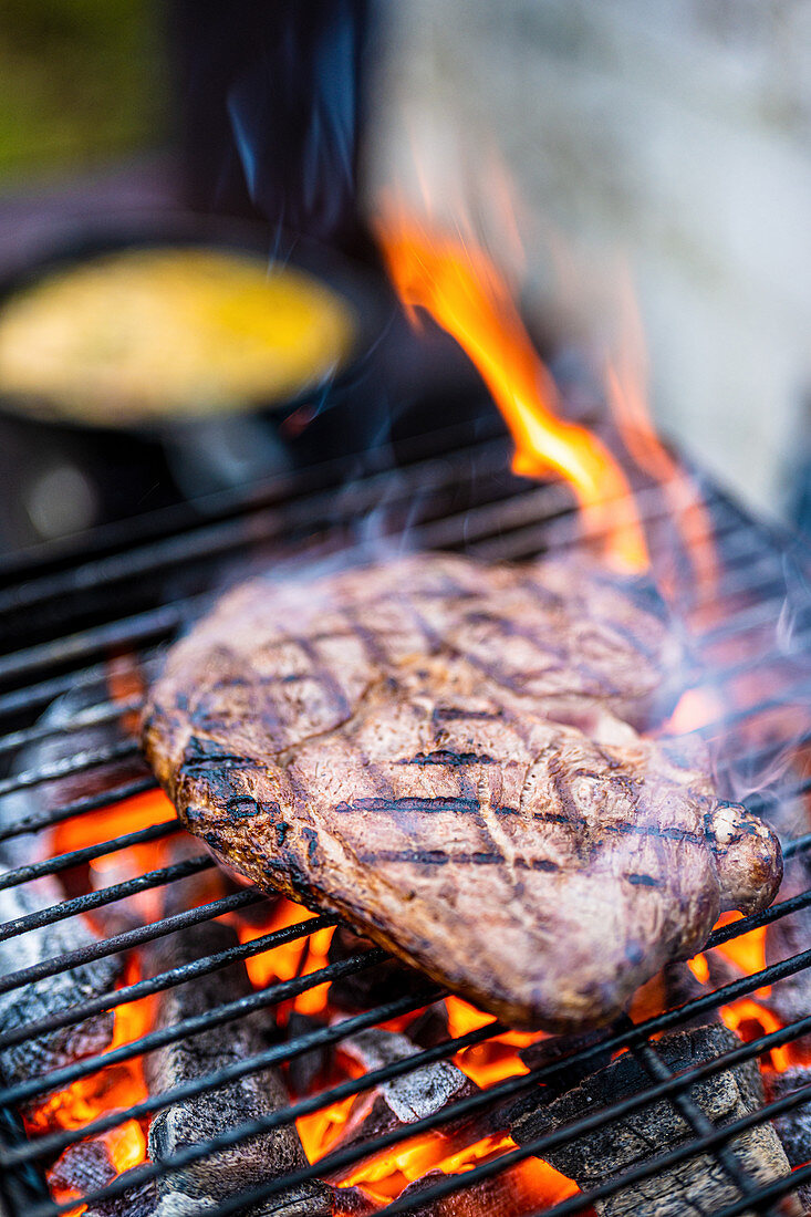 Beef steak on a grill
