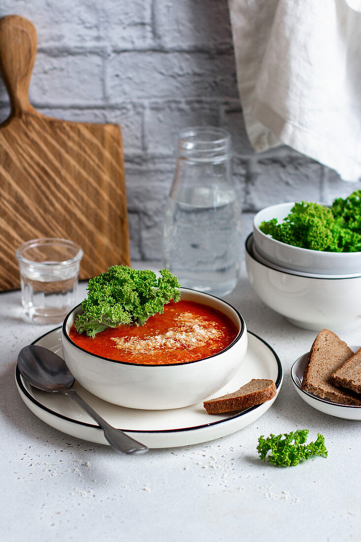 Tomato soup with kale