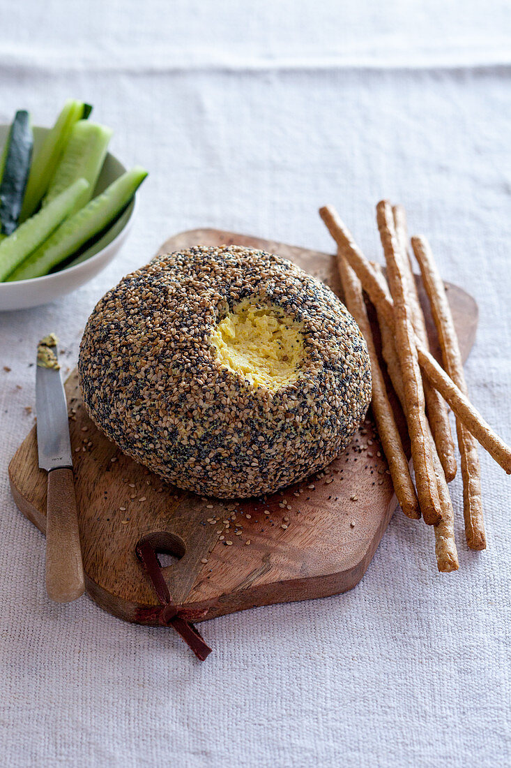 Comte cheese ball with curry and poppy seed