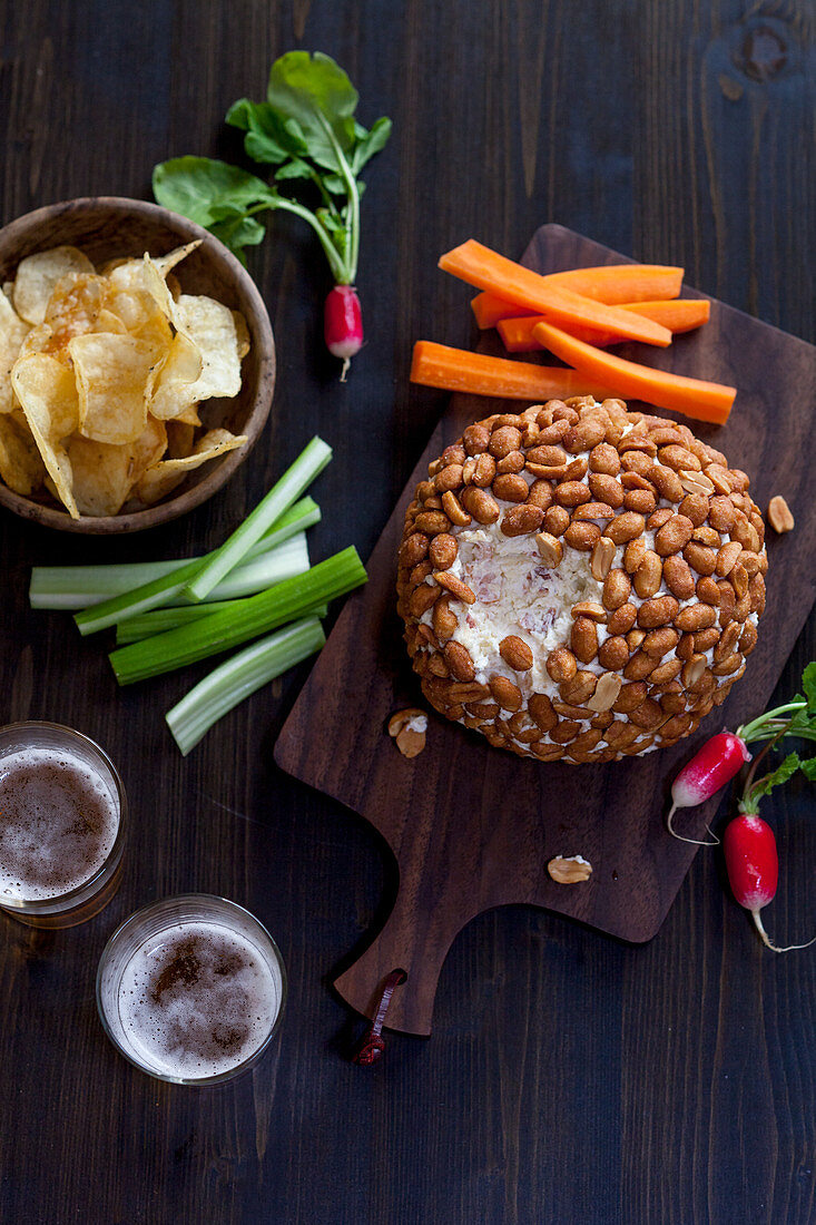 Cheese ball with bacon and peanuts