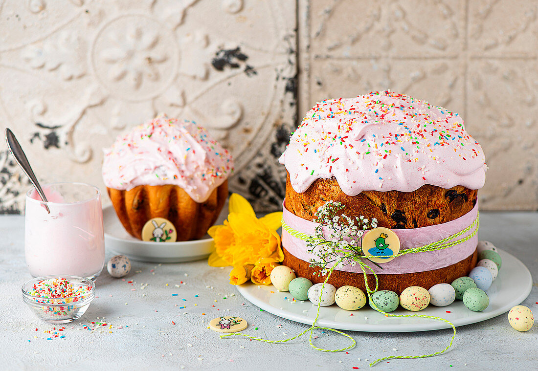 Easter paska cake with rose frosting