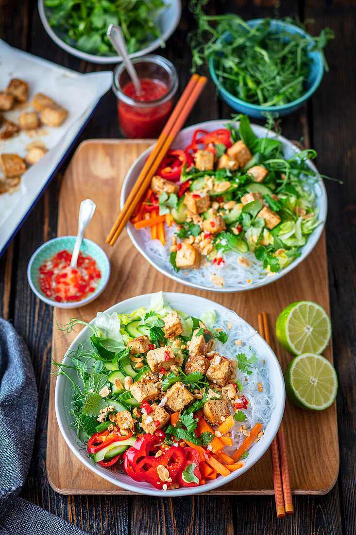 Glasnudelgericht mit Tofu und Gemüse (Vietnam)