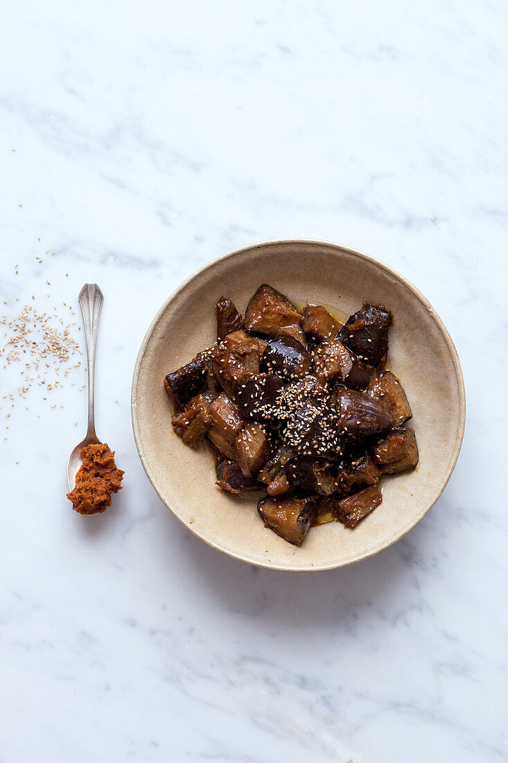 Fried eggplant with miso