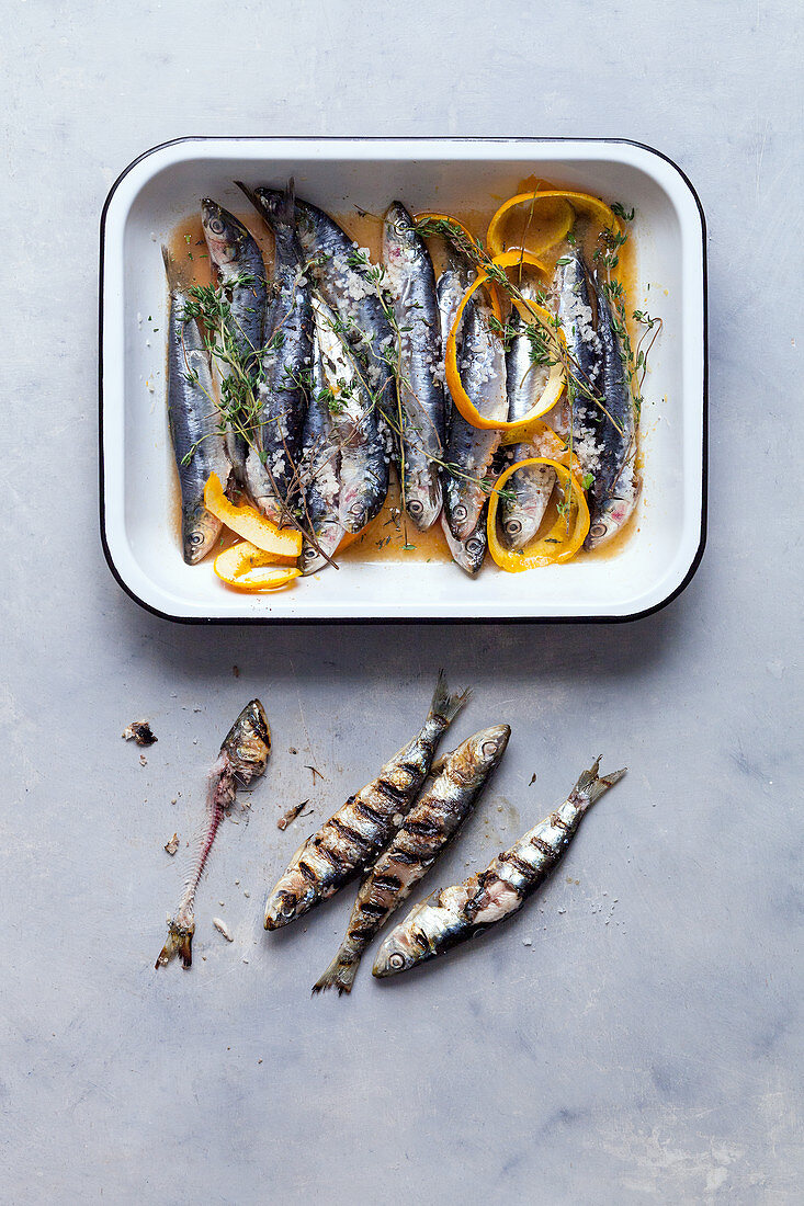 Grilled sardines with orange