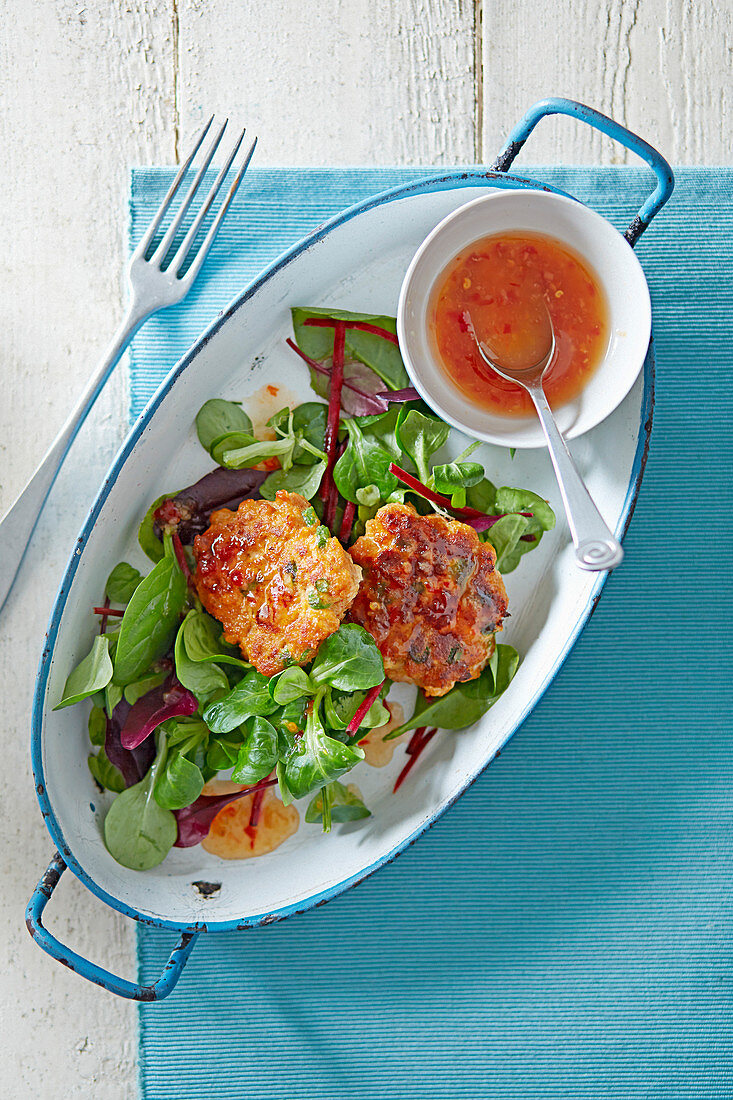 Thai curry fish cakes with sweet chilli dressing