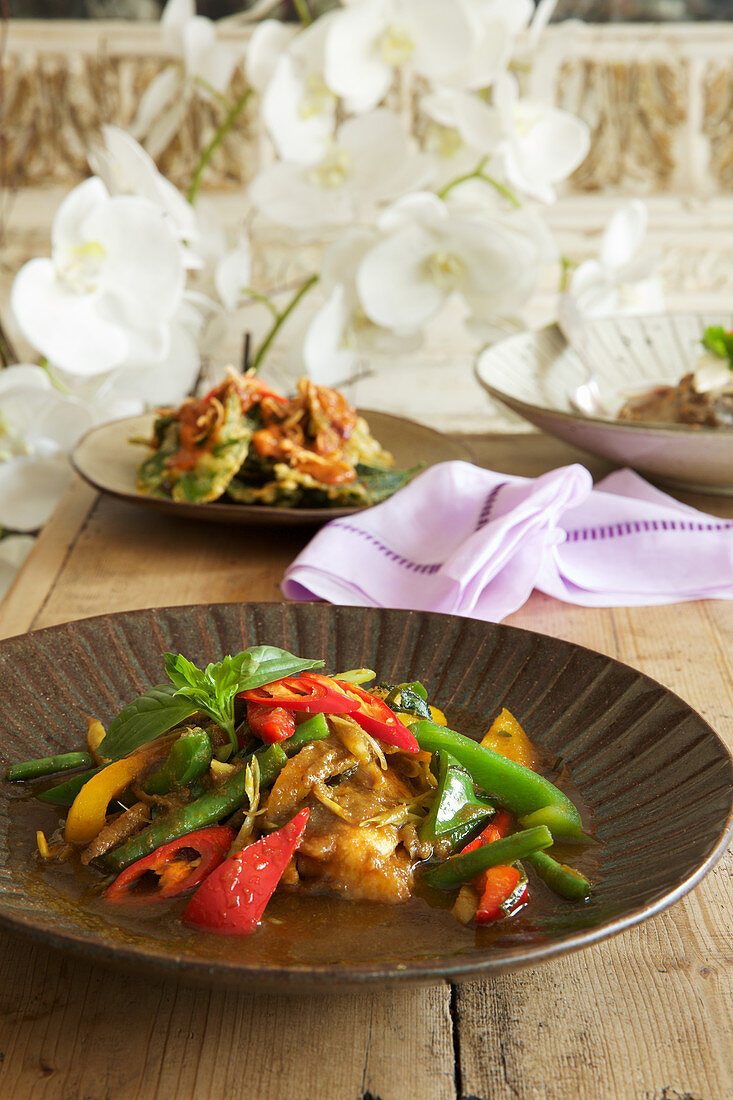 Thai fish and vegetables stir fry