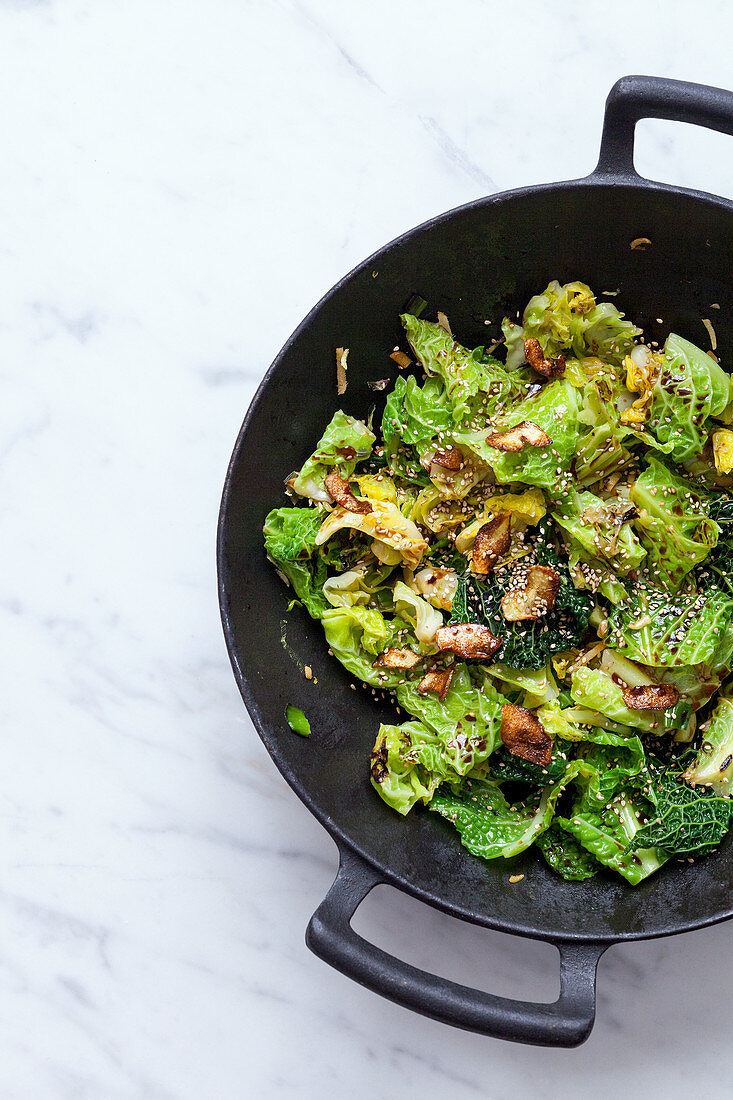 Fried savoy cabbage