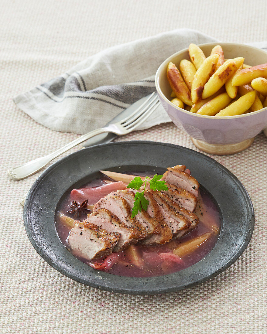 Duck breast with rhubarb sauce