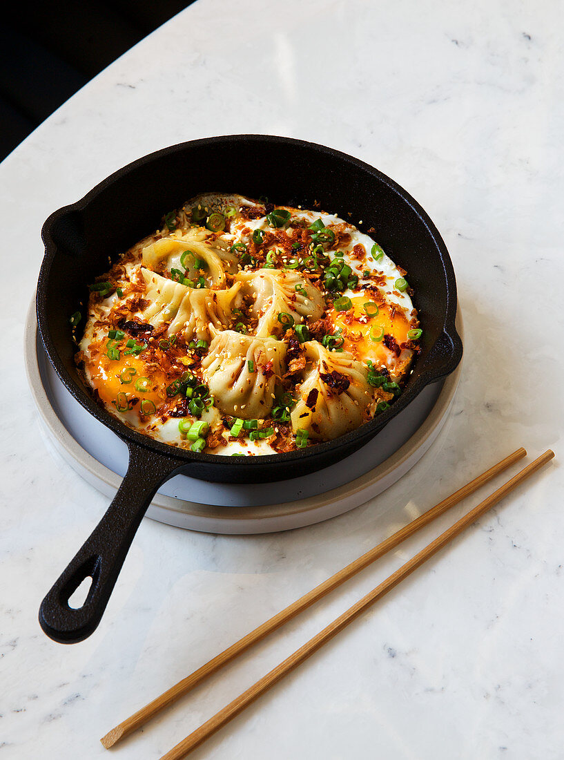 Chinese dumplings with chop sticks