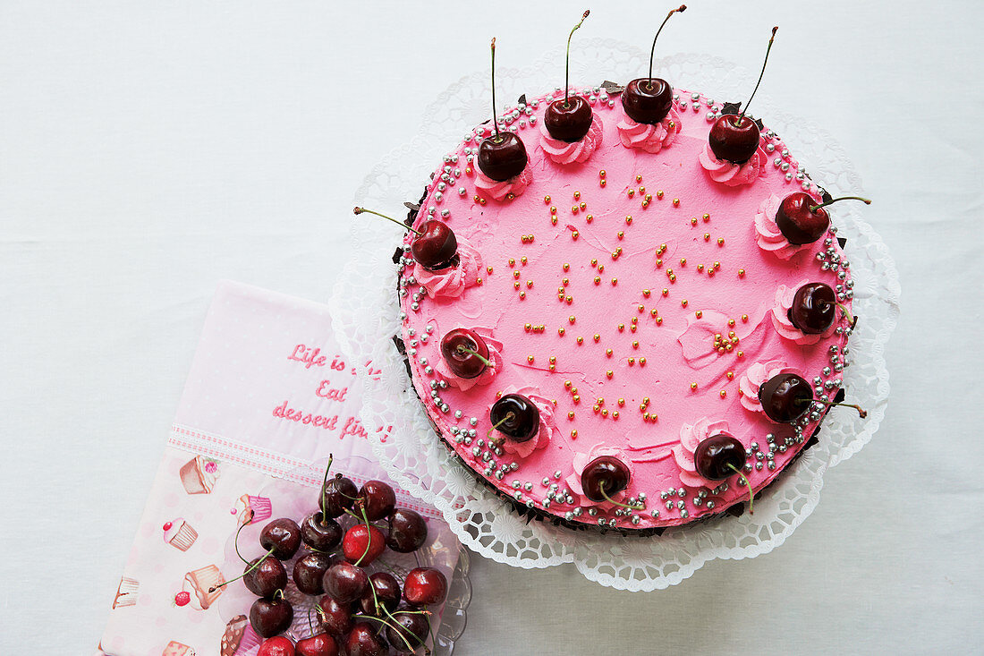 Pink Black Forest cake