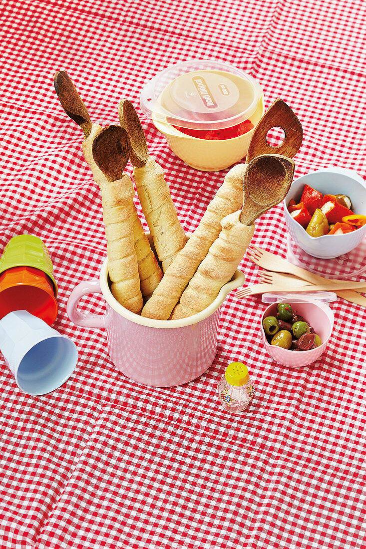 Stick bread baked on wooden spoon handles