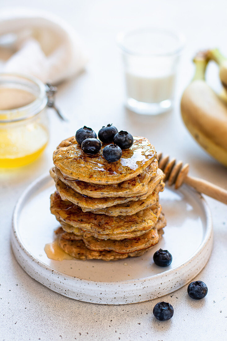 Banana pancakes with blueberries