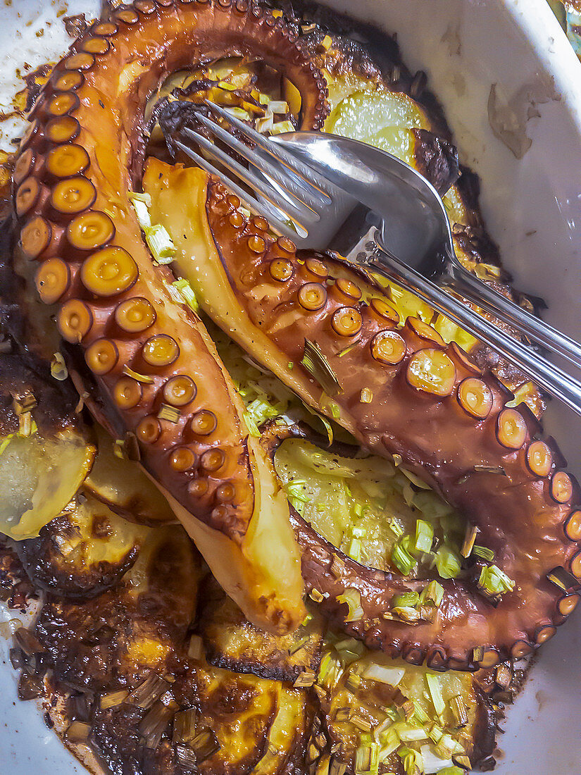 Gebackener Tintenfisch mit Kartoffeln